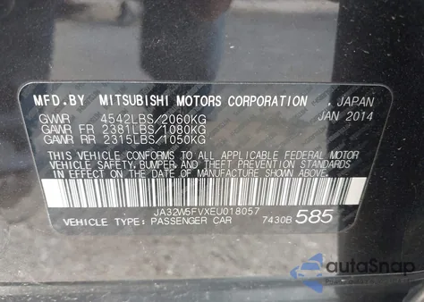 2014 Mitsubishi Lancer Evolution Mr from USA, damaged, VIN JA32W5FVXEU018057